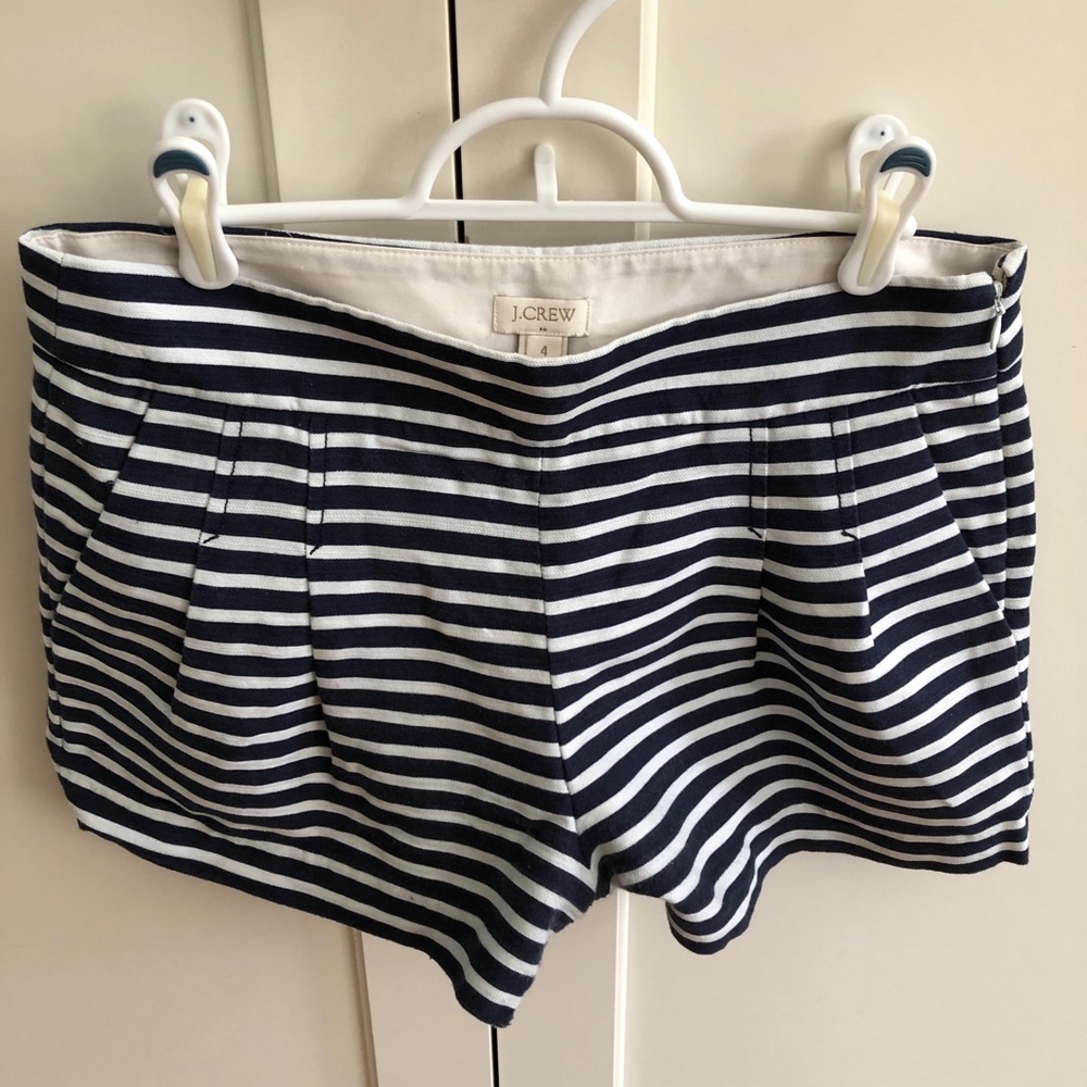 Navy and white striped J. Crew sailor-style shorts
